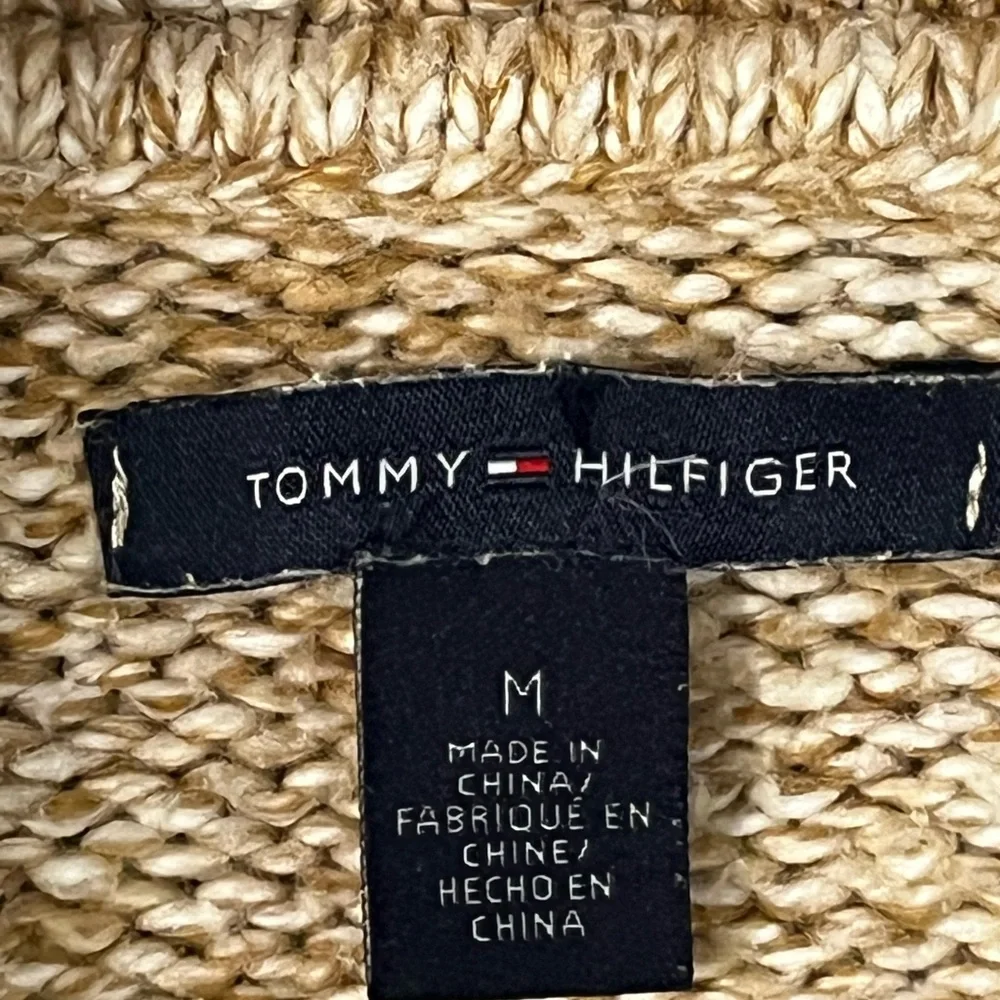 Tommy Hilfiger Oatmeal Crew Cable Knit Women’s Sweater Elbow Patches Size M
